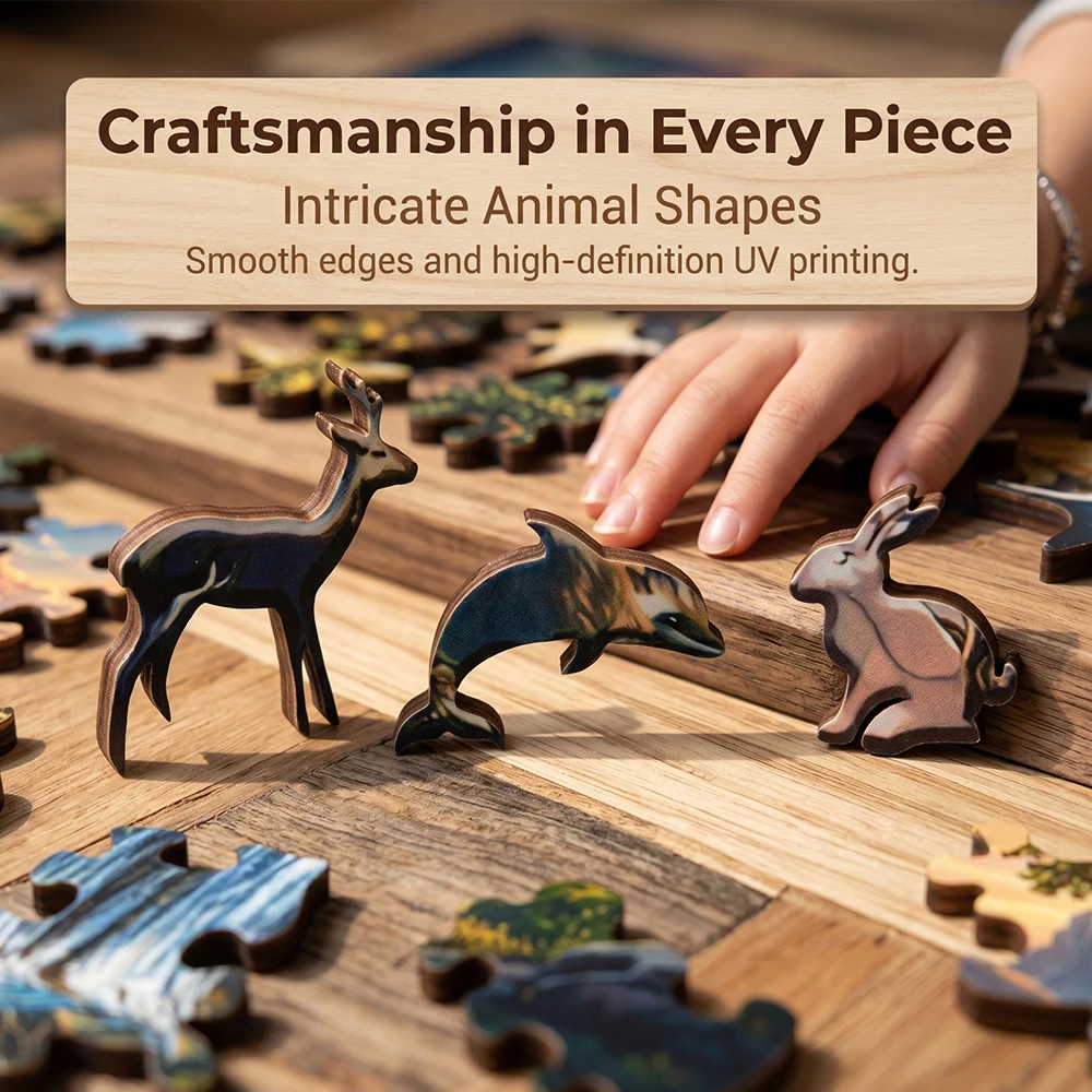 Magical Tree of Life Waterfall Wooden Jigsaw Puzzle, Unique Irregular Animal Shaped Pieces, 5A Hard Difficulty, Family Stress Relief Game, Framable Landscape Wall Decor, Nature Lover Birthday Holiday Gift