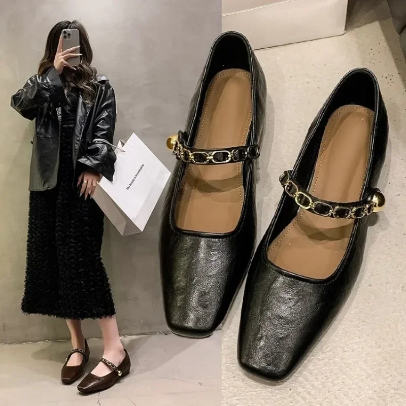 

Mary Jane Single shoes Thick Heel Shoes Elegant Classic Retro Square Toe Comfortable Soft Shallow Cut Low Heel Women's Shoes New