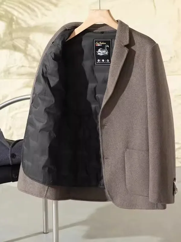 

Removable Woolen Goose down Jaet Tee-Way Wear Tee-Season Warmth Busin Gentleman Sle Polyester Fiber Coat