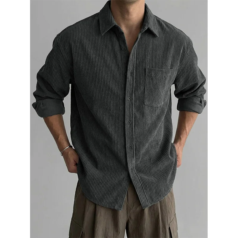 Men's Corduroy Shirts Long Sleeve New Single Breasted Men's Shirt Casual Fashion Solid Color Vintage Shirt for Men Harajuku Coat