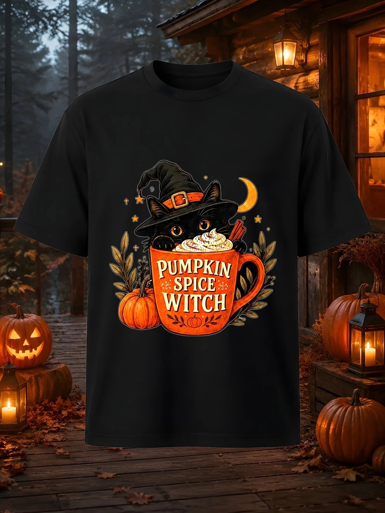 Halloween Themed Men's T-Shirt Pumpkin Spice Witch Cat Graphic Fall Autumn Casual Wear