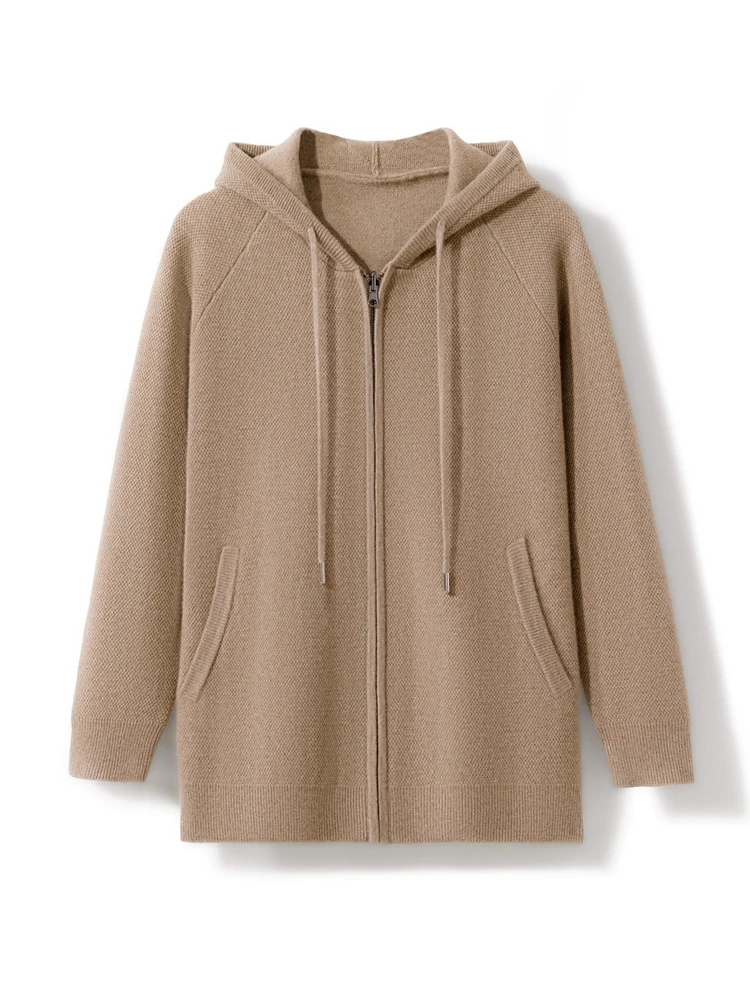 

Soft Comfort 100% Pure Cashmere Cardigan Sweater Autumn Winter Men Hooded Zipper Soild Warm High Quality Knit Top Jackets Staple