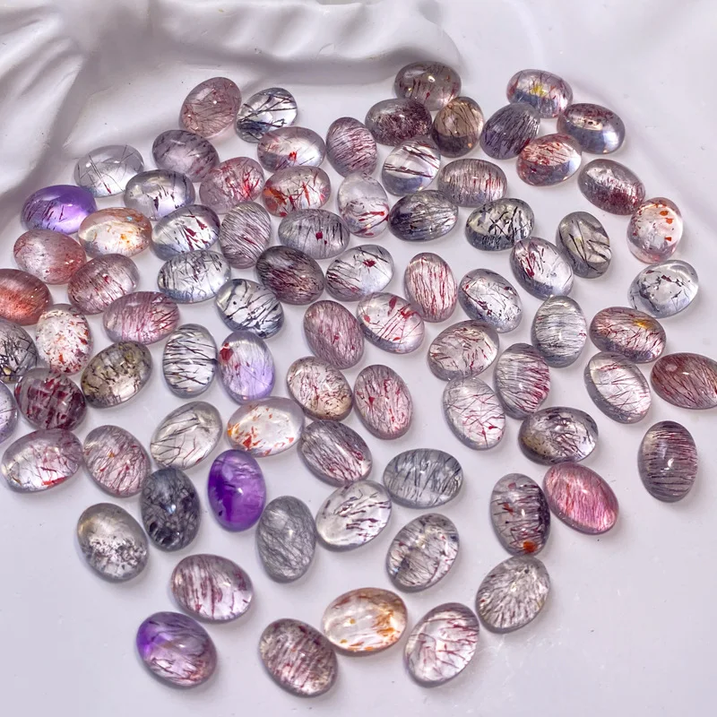 Wholesale 10pcs Small Size Genuine Super 7 Quartz Crystal Bead 4x6mm 5x7mm Oval Gemstone Cabochon Ring Face For Jewelry,AA
