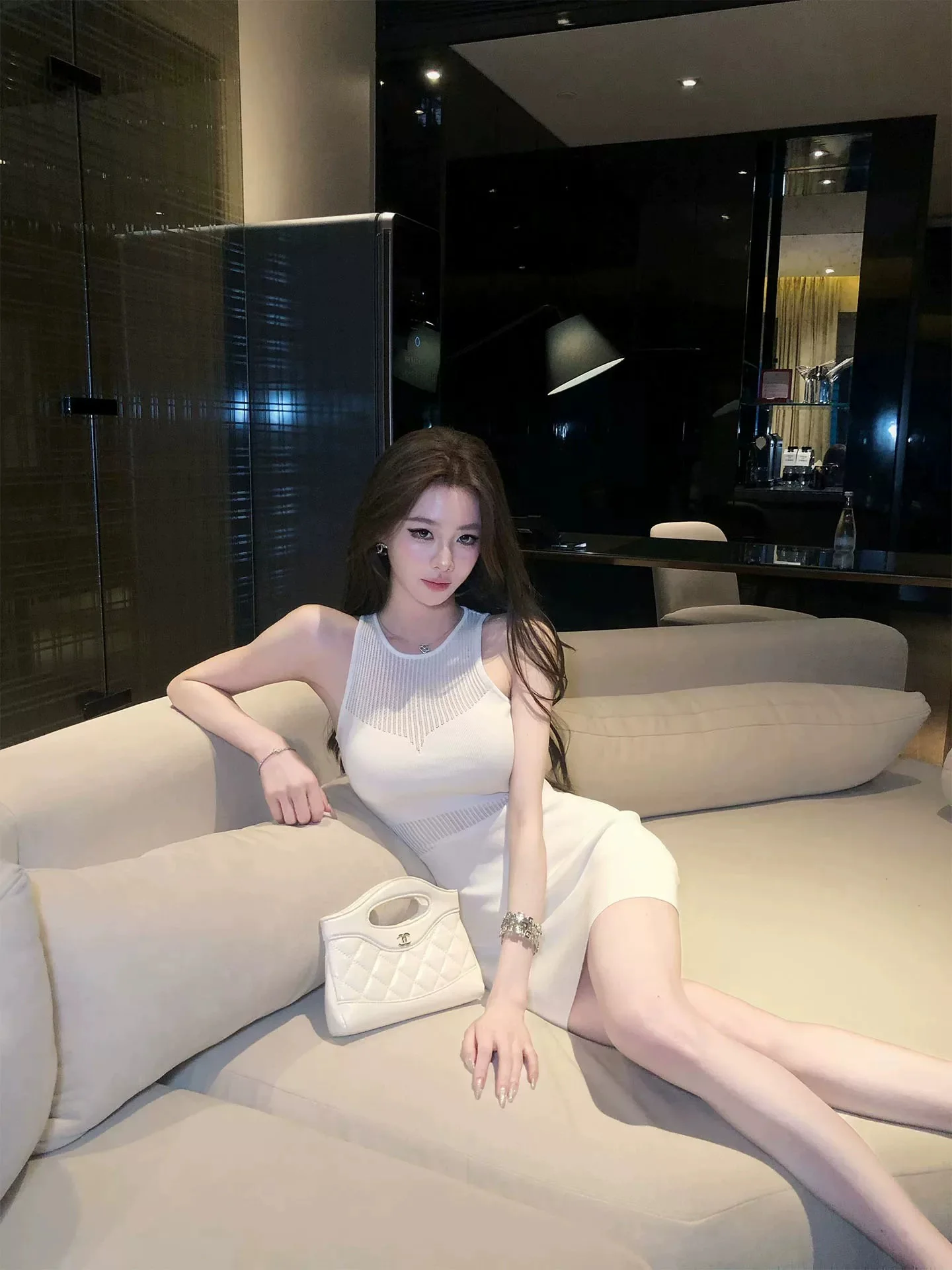 

XZY Sexy Slim Fit Knitted White Sleeveless Dress for plus Size Women Summer High Waist Short Skirt Casual Date Party Wear