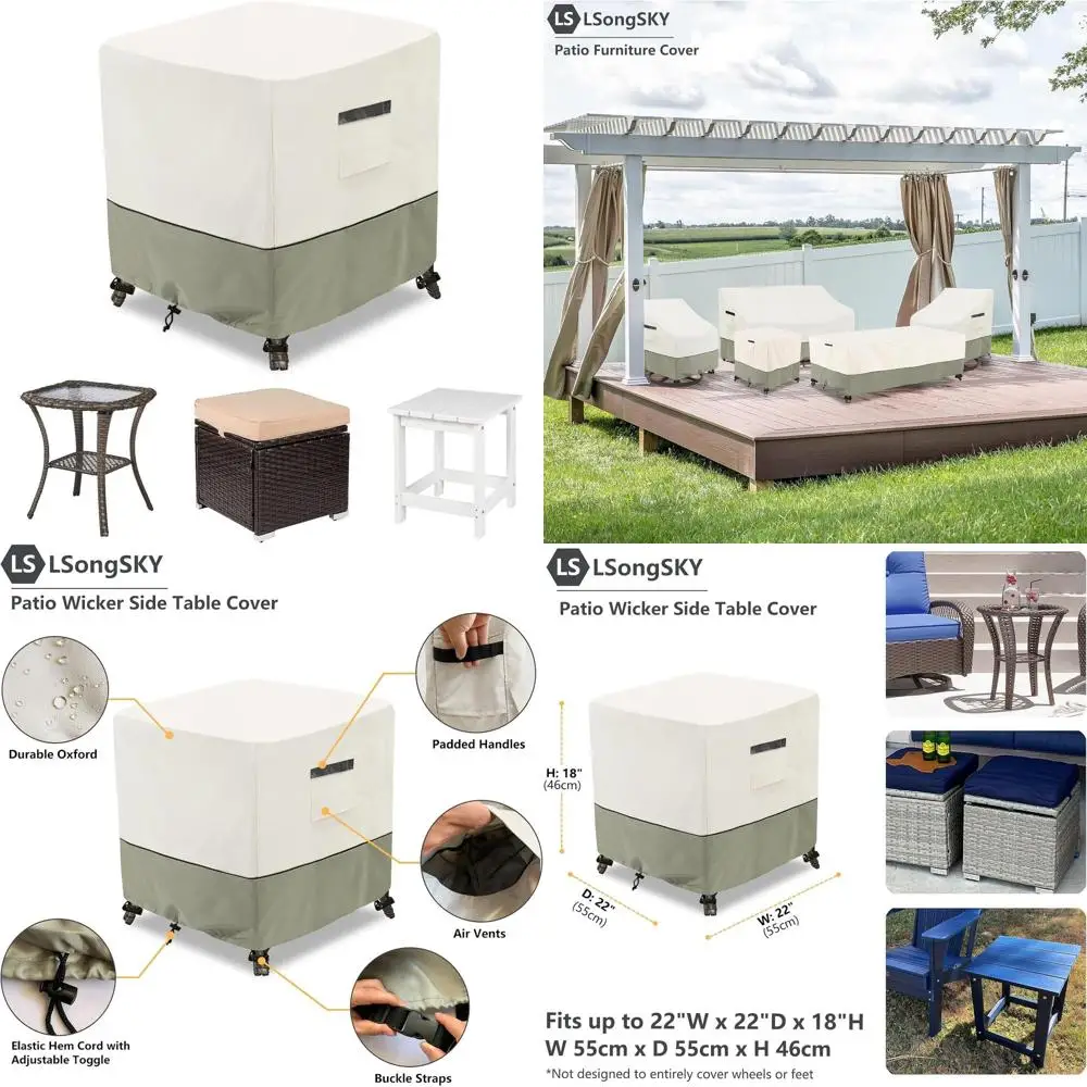 

Patio Wicker Side Table Cover,Waterproo Square Patio Small Side Table Cover,Suitable or 3-Piece Outdoor Wicker Patio Bistro Set