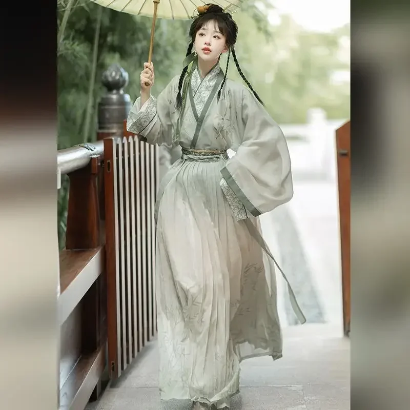 Chinesisches Hanfu-Kleid für Damen, Kostüm, altes traditionelles Vintage-Crossover-Kragen, Song-Dynastie, Sommer, grüne Hanfu-Anzüge