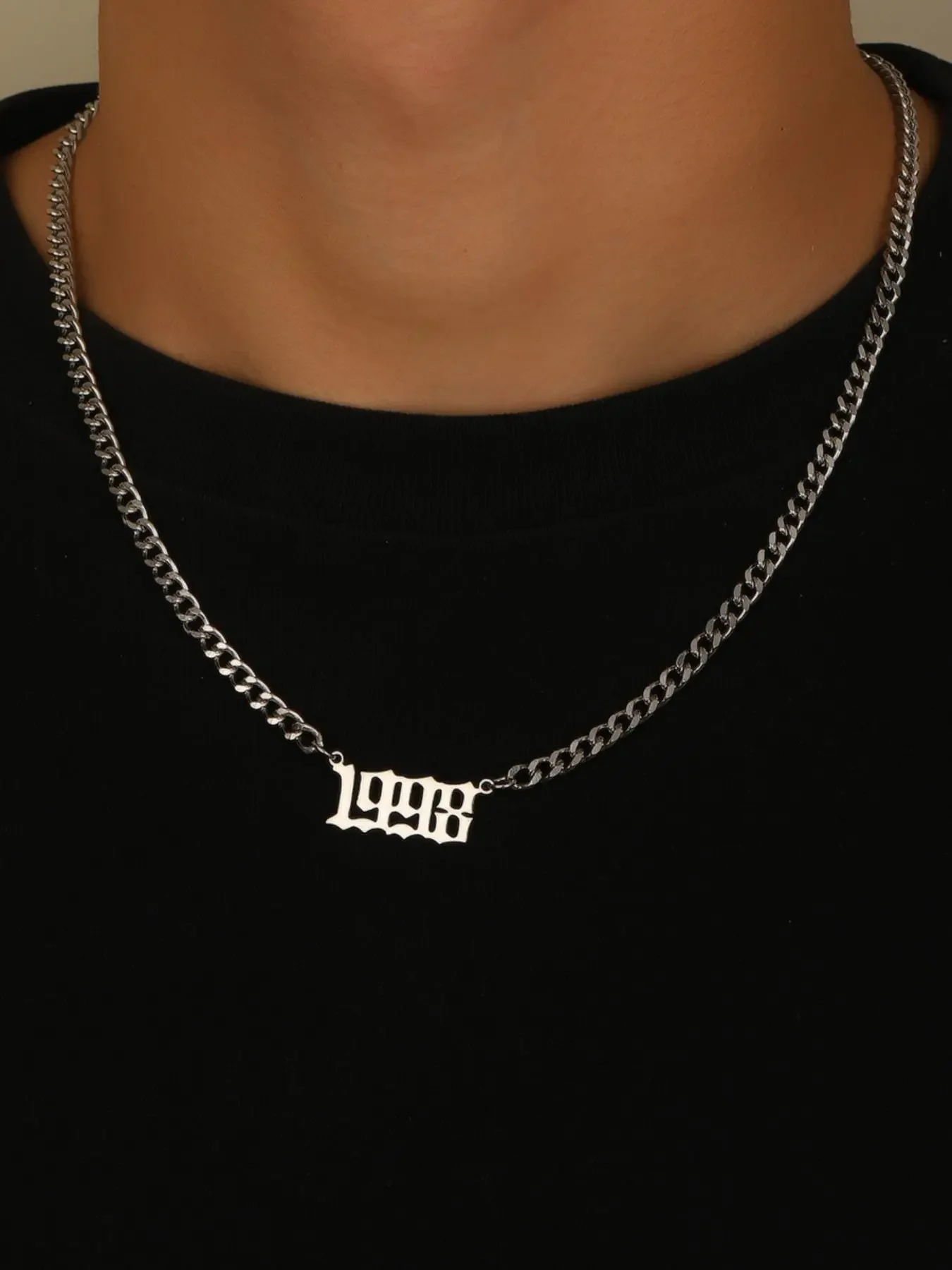 Street Trend Birthday Year Number Design Pendant for Men, Stainless Steel Chunky Cuban Link Chain Necklace, Hip Hop Accessories for Party, Daily Clothing Decor