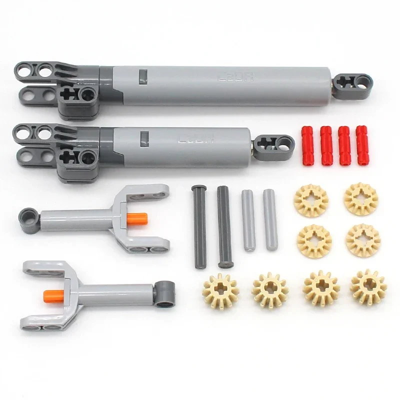 22PCS MOC Push Rod Set Technical Parts Gears Large Putter Linear Actuator Holder Axle and Pin Connectors Compatible Bricks