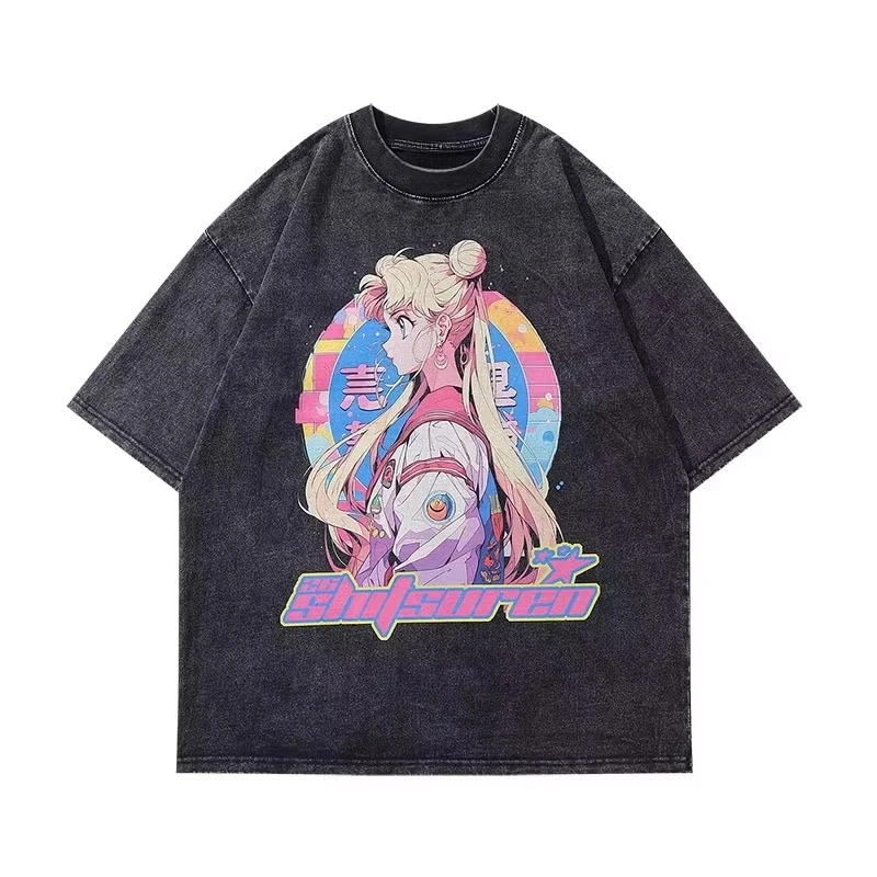 

Мужские футболки MINISO с принтом аниме «Сейлор Мун», летние, модные, оверсайз, с коротким рукавом, винтажные, из стираного хлопка, мягкие топы