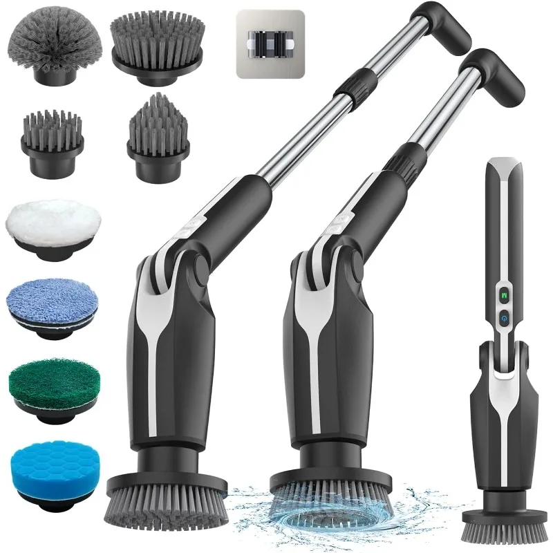 

Electric Spin Scrubber, Shower Scrubber with 4 Adjustable Angles and 8 Brush Heads, Electric Scrubber with Long Handle &