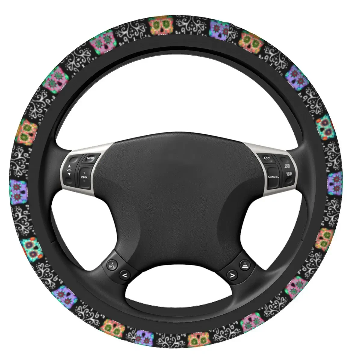 37-38 Steering Wheel Covers Sugar Skull Universal Face Car-styling Colorful Car Accessories