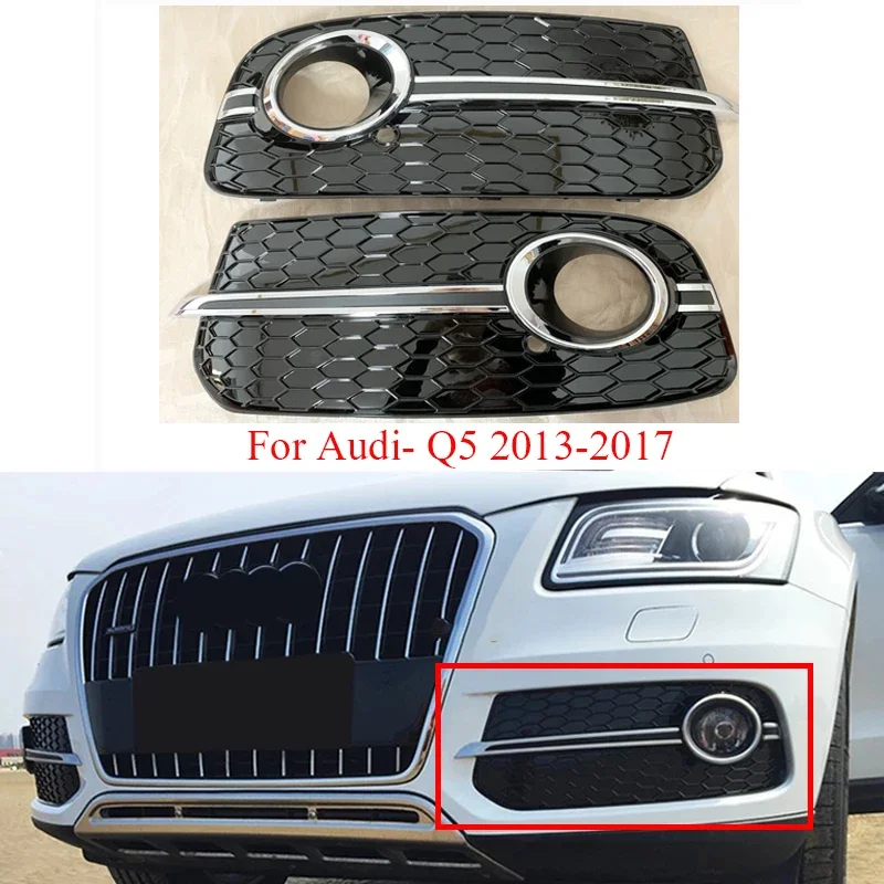 

2PCS Car-styling Refitting Honeycomb Lower Front Bumper Grille For Audi- Q5 2013 - 2017 Modified Fog Light Lamp Grille