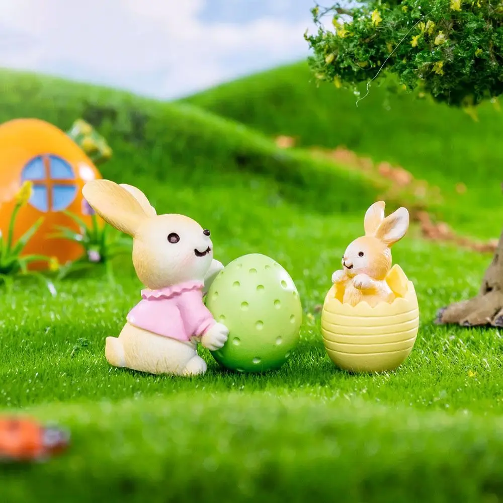 Gift Resin Mini Easter Rabbit Figurine Multicolor Easter Egg Miniature Knickknacks Micro Landscape DIY Cartoon Buuny Statue