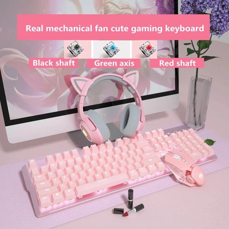 Gaming Keyboard Computer Pc Rgb Retro Tastatur Teclado Rosado Mechanical Wireless Gaming Pink Keyboard