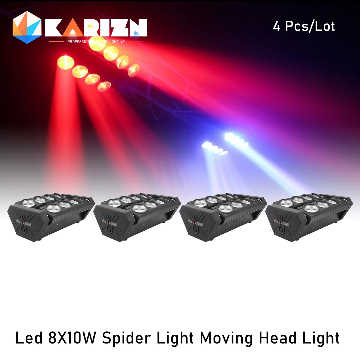 

0 Tax 4Pcs Led Spider light 8X10W RGBW Moving Head Beam Light 8 eyes led moving head DJ effect lighting for bar nightclub