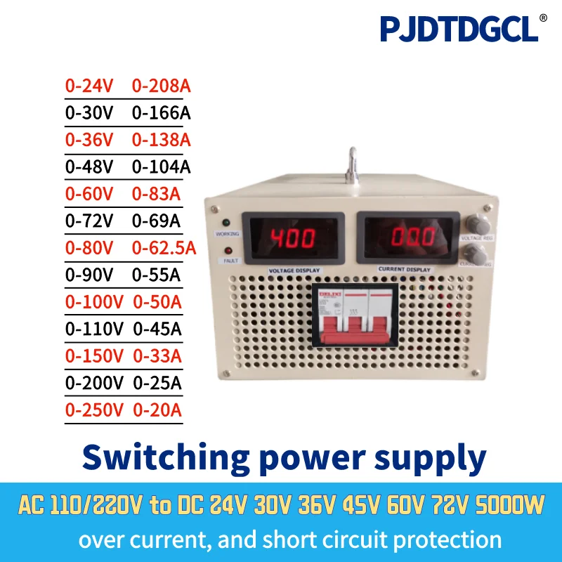 

5000W Switching Power Supply Voltage Adjustable from 0V-12V 15V 24V 30V 36V 48V 50V 60V 70V72V 80V 90V 100V 110V 200V 220V 250V