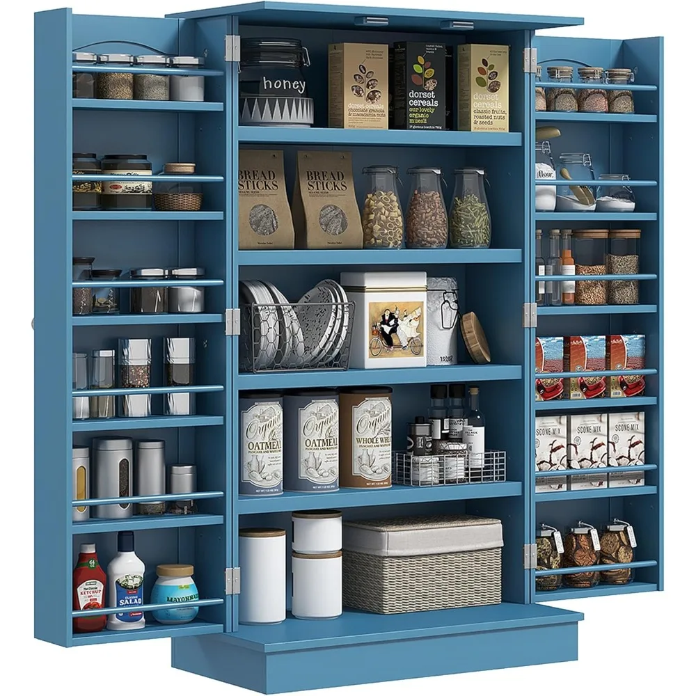 

Freestanding Kitchen Cabinet with 12 Door Shelves, Double Doors, 5-Tier Shelving and Adjustable Shelves, 41", Cupboard