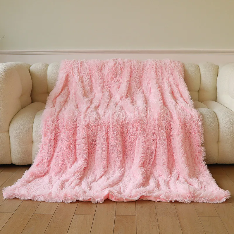 Pink Fluffy Faux Fur Throw Blanket Soft Plush Fuzzy Sofa Couch Decor Wedding Photo Prop Cozy Warm Nap Blanket Gift