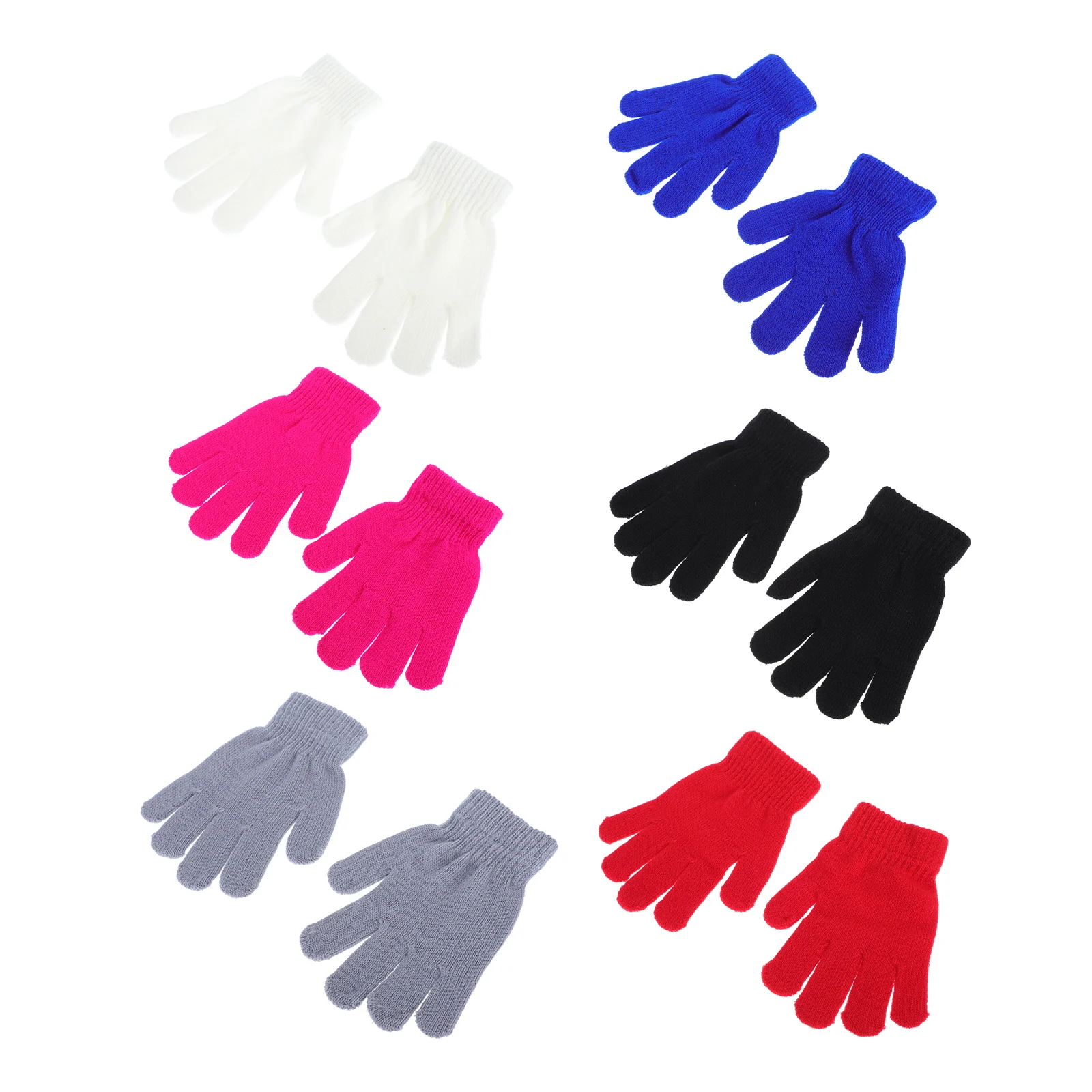 

6 Pairs Warm Children Gloves Acrylic Yarn Cold Weather Winter Cycling Kids Boys Girls Keep Hands Warm Outdoor Indoor Soft