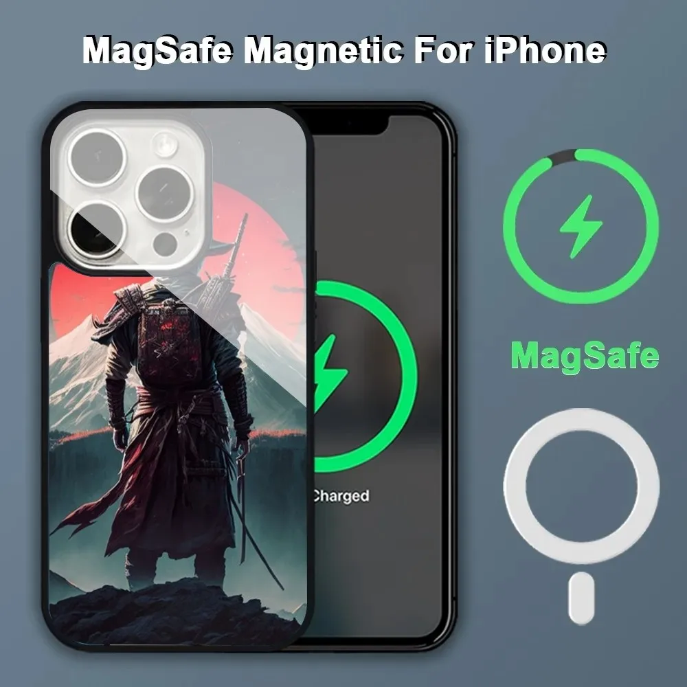 Japanese Warrior Samurai Phone Case Alex Mirror For Magsafe Wireless Charging Caver For IPhone 13 14 15 Pro Max 11 12 Mini