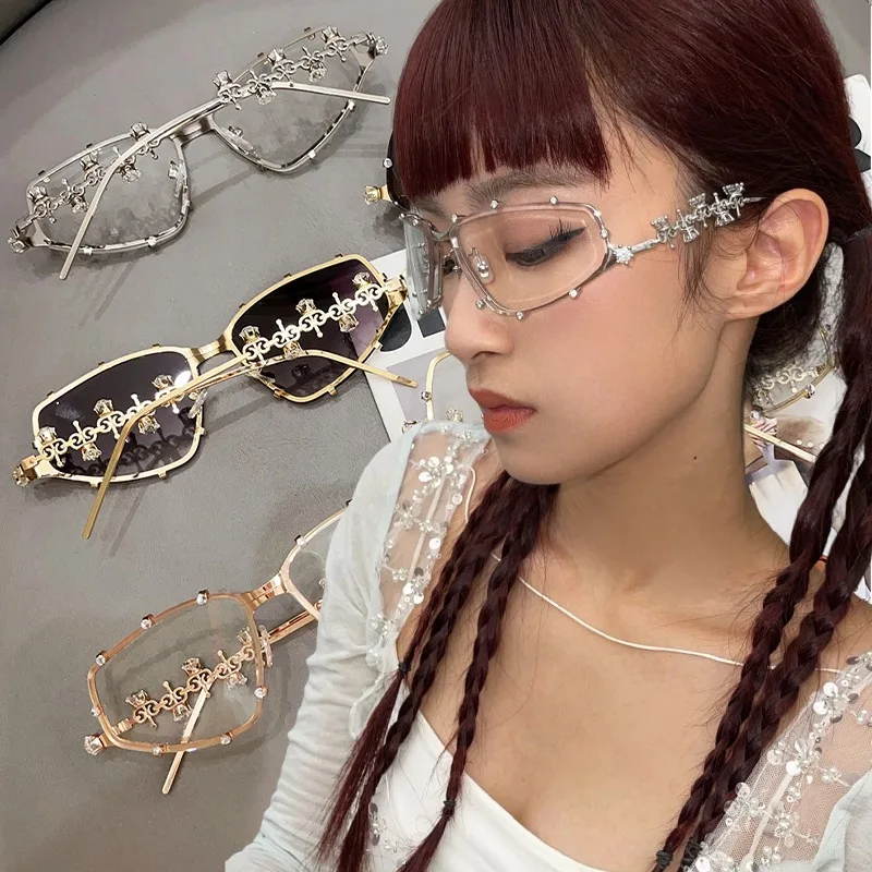 2024 Metal Gradient Color Set Diamond Glasses Women Men Sunglasses Vintage Eye Protector Fashion Accessories Blue Light Goggles