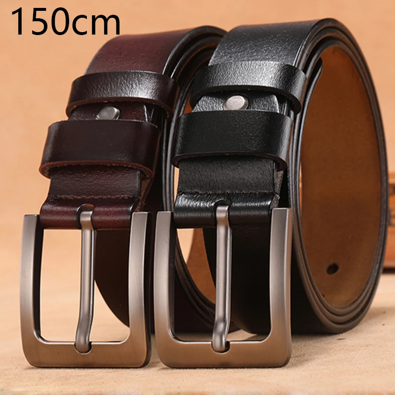 130 140 150 160 170cm Genuine Leather Belt Men Vintage Alloy Pin Buckle Large Size Male Belts Luxury Brand Design Waist Belt Men