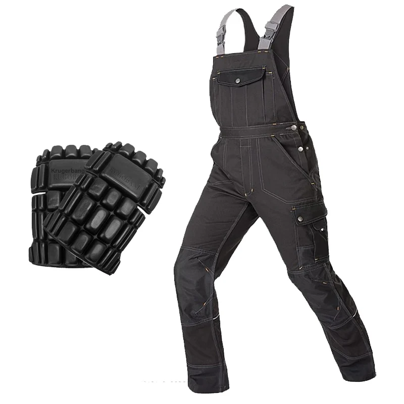 Men's Black Work Overalls with knee pads Bib and Brace Overalls workwear Craftsman Bib Brace Overall