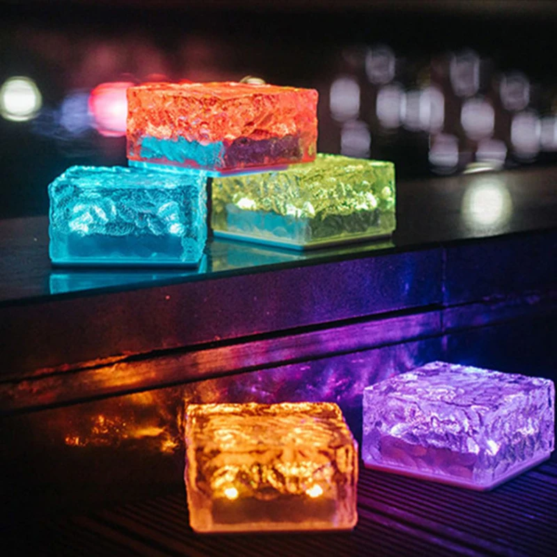 Solar Glass Brick Light Solar Ice Cube LED Light Crystal Brick Stone Lamp Garden Courtyard Pathway Patio Pool Decorative Festive