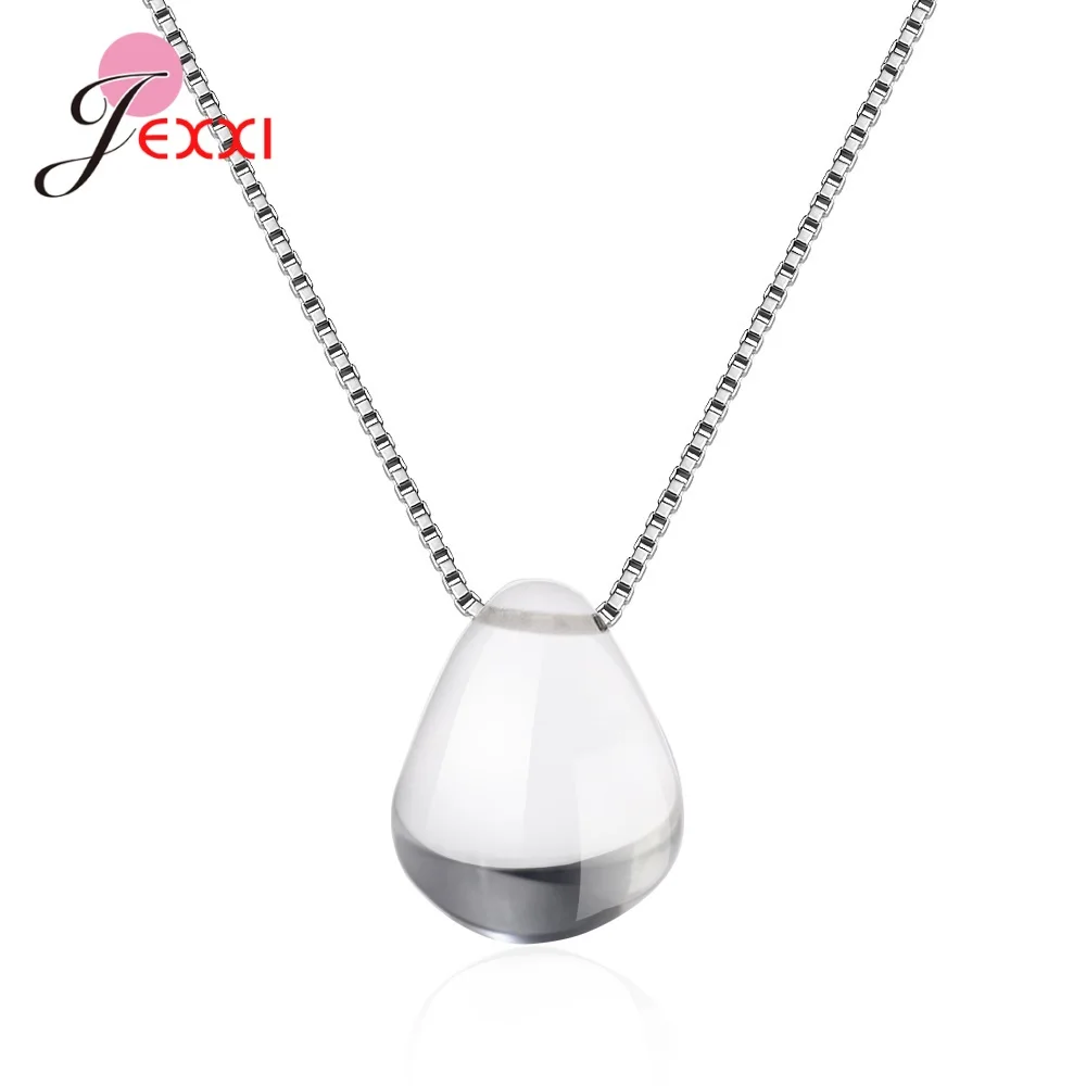 Women Necklace S925 Sterling Silver Chain Crystal Waterdrop Marmaid Tear Pendant Ladies Fashion Jewelry Gift Drop Ship