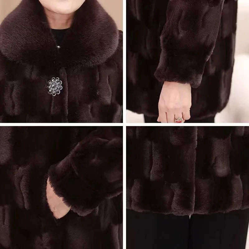 Winter Women Jacket Faux Fur Mink Fur Coats New Thicke Warm Middle Aged Female Imitation Fur Outerwear Casual Women Basic Coats