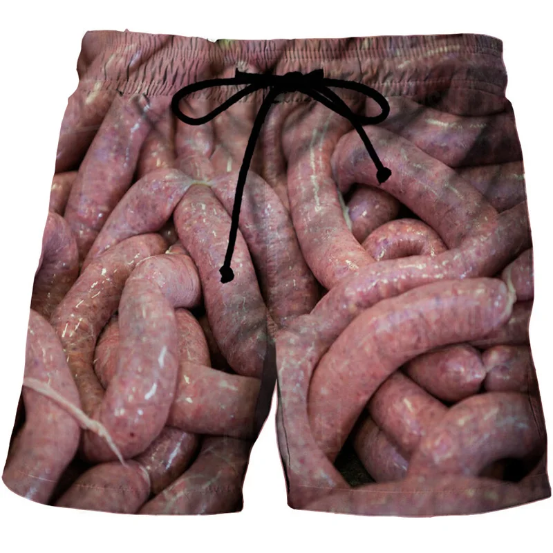 Worstjes Eten Grafisch Strand Shorts Heren Korte Broek 3d Pizza Bedrukt Elastische Taille Broek Zwembroek Vrouw 2023 Surfshort