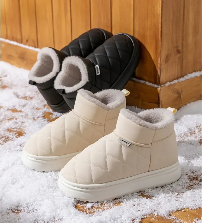 Winterfleece-gefütterte Hausschuhe, rutschfest, dicke gepolsterte Sohle, gemütlich warm, für Männer und Frauen, für den Innenbereich, mit Fersenumwicklung für Küche und Bad. – Detail 10
