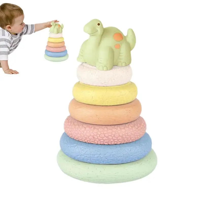 

Stacking Rings Soft Toys Soft Silicone Sensory Stacker Toy Dinosaur/Castle Design Early Learning Toy With BB Sound For Children