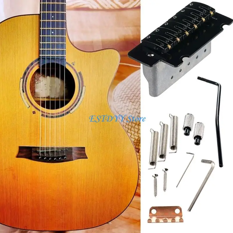 

G6DE Heavy Duty 2 Point Tremolo Bridge Assembly Metal Texture for Guitars Featuring Push in Arm and Roller Design