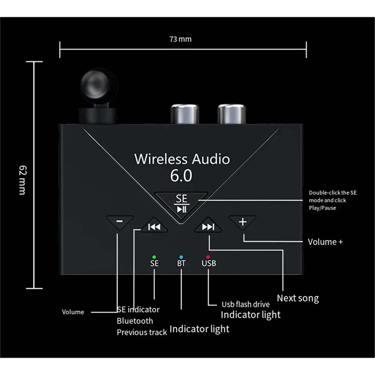 Audio Adapter Bluetooth 6.0 SE Mode 3.5mm AUX//USB-C Wireless Stereo Receiver Transmitter Connect Two Devices