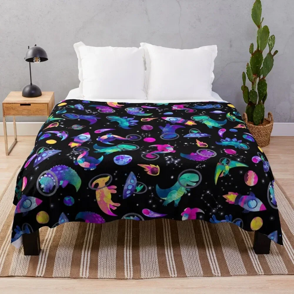 

Space Dinosaur Astronauts Watercolor Pink Purple Pattern Throw Blanket Multi-Purpose Luxury Decorative Beds Blankets