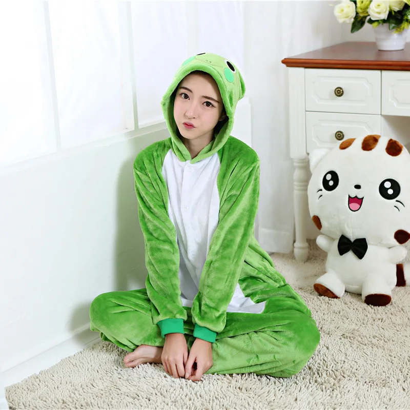 Adults Halloween Onesie Pajamas Anime Unisex One Piece Sleepwear Cute Animal Cosplay Christmas Party Frog Costume for Women Men