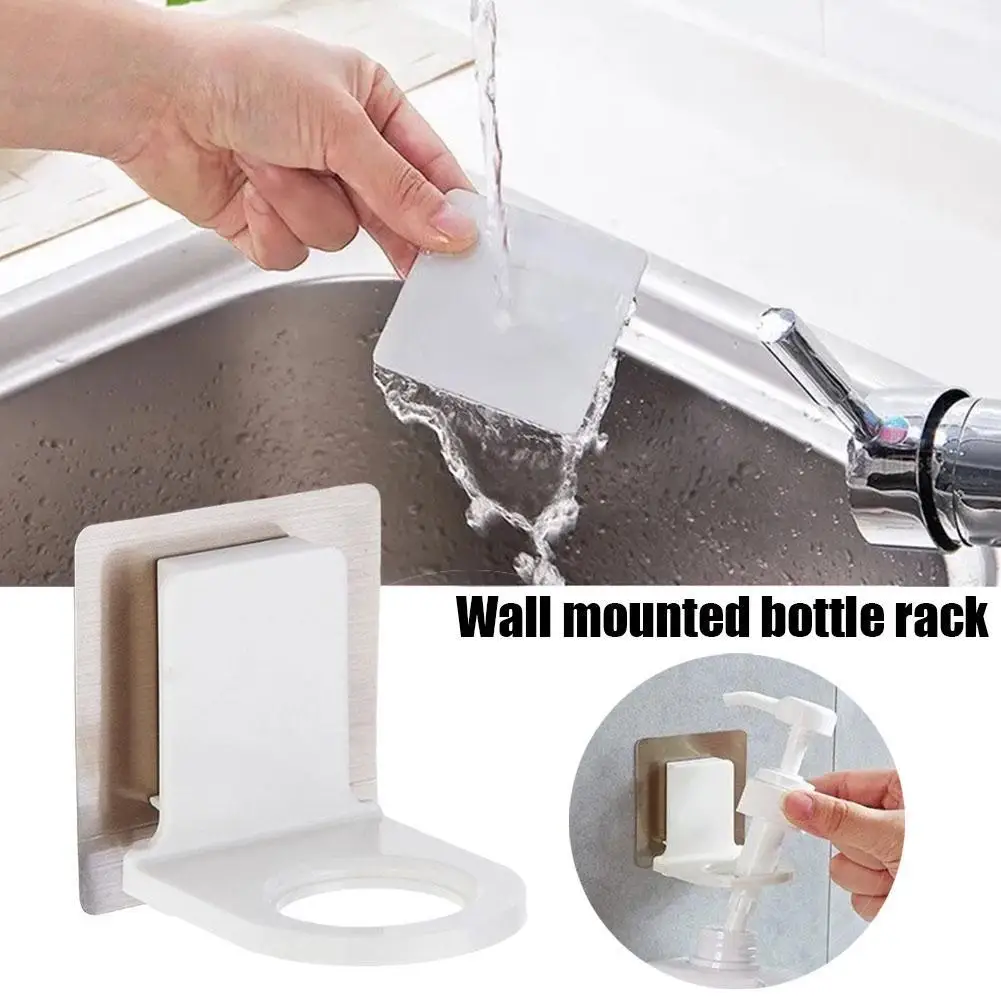 Wall Mounted Self-Adhesive Shampoo Bottle Shelf Liquid Soap Shower Gel Organizer Hook Holder Shelves Hanger Bathroom Accessories