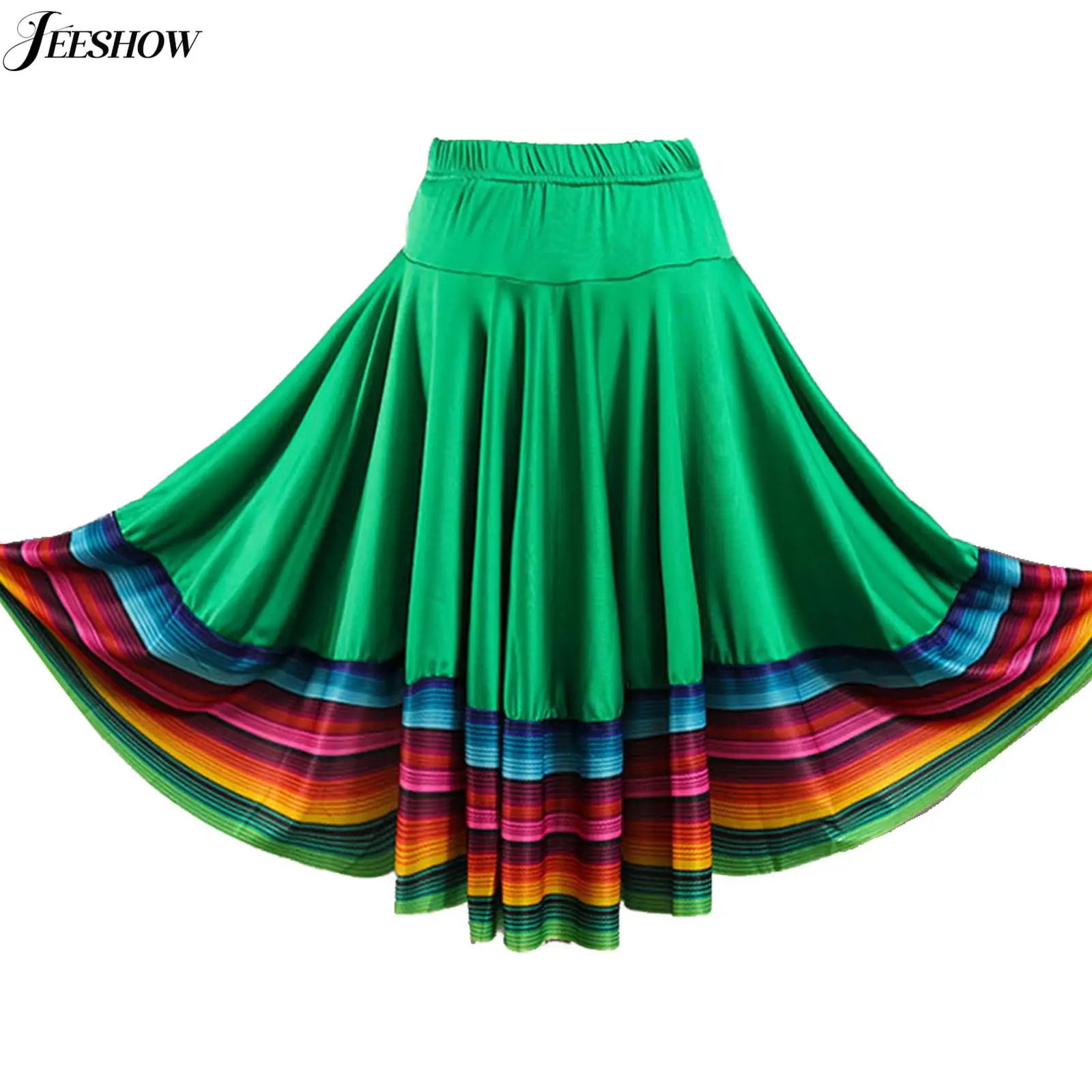 Jupe de danse de taureau espagnole à ourlet rayé pour femmes, vêtements de danse flamenco mexicain, jupe longue à volants, vêtements de danse de salon