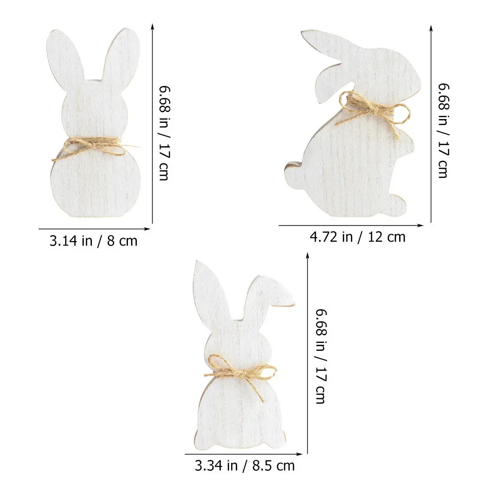 3Pcs Exquisite Wooden Easter Rabbit Ornaments Unfinished Craft Wood Cutouts for DIY Painting Festival Decor Desktop Scene Layout