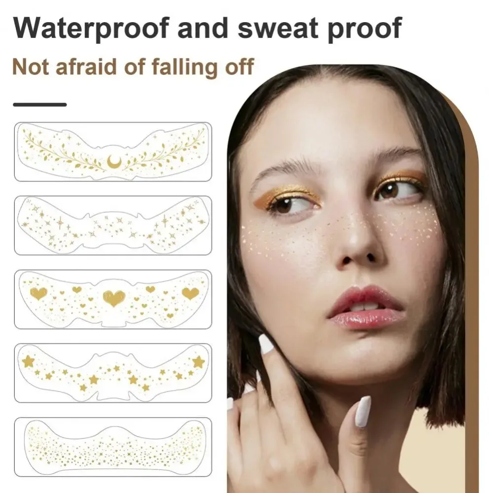 6 قطعة ختم الذهب والفضة النمش لصاقات وشم بريق طويل الأمد الوجه الوشم المؤقت النساء حفلة الوجه الفن مقاوم للماء