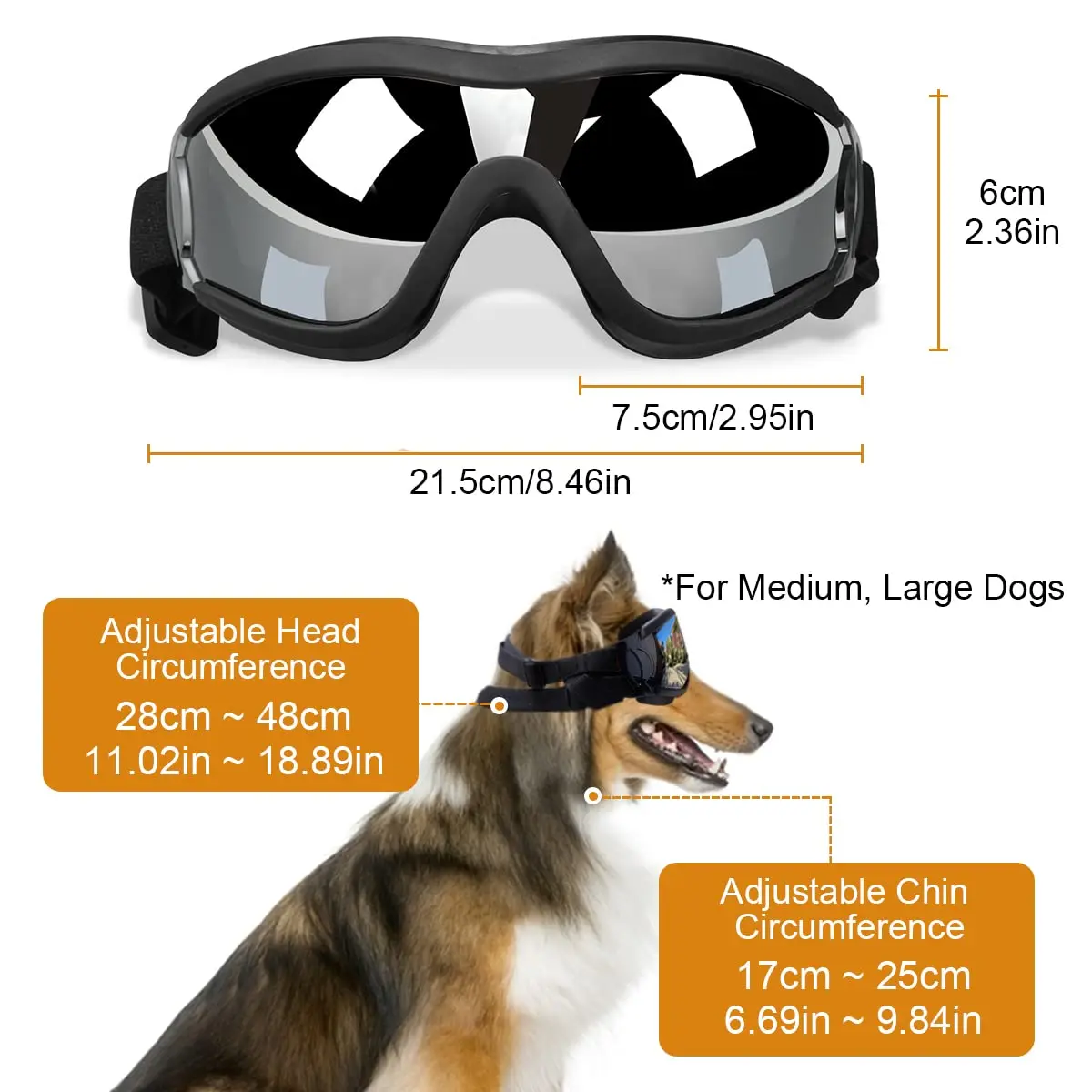 Dog Goggles Sunglasses UV Protection Wind Dust Fog Protection Pet Glasses with Adjustable Strap for Outdoor Traveling Swimming