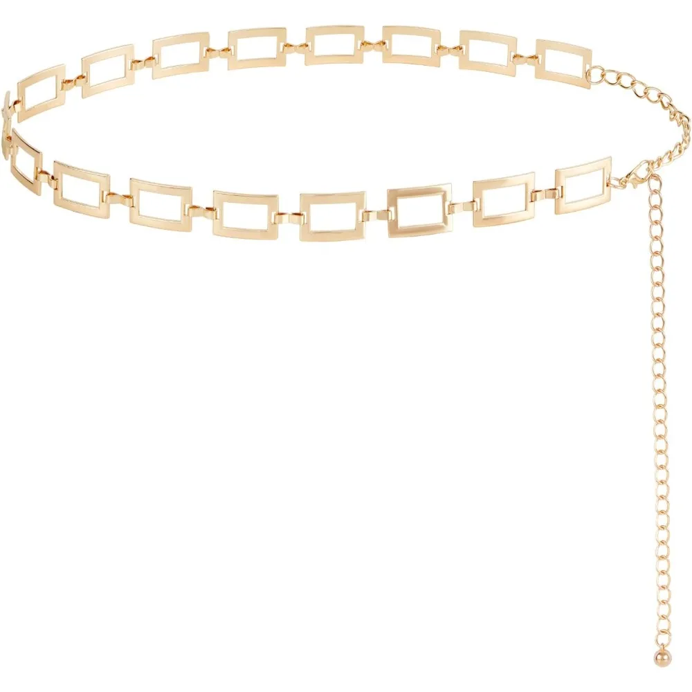 Square Chain Belt for Women Metal Waist Chain Fashion Chain Belts for Dress Gold and Silver