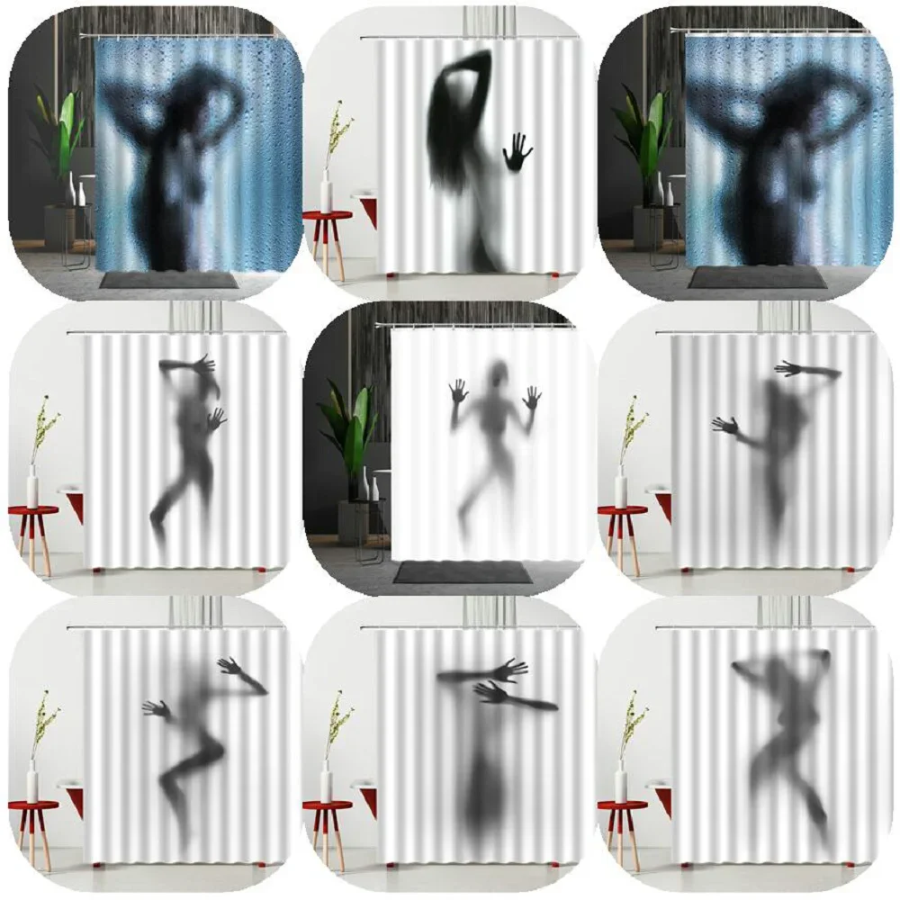 Sexy Women Bath Shadow Shower Curtain Set with Hooks Sexy Girl Portrait Bathroom Curtains for Home Decor Hanging Cloth Fabric