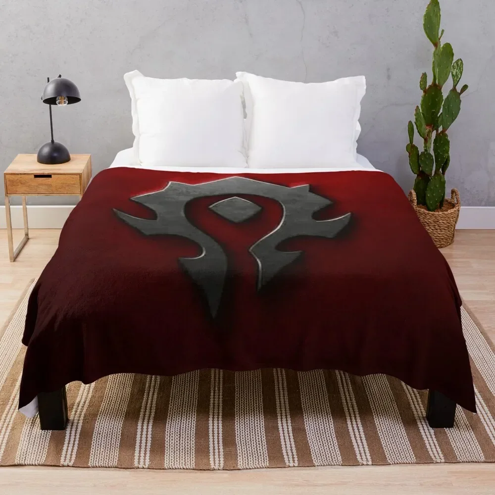 Horde shield from the game World of Warcraft -WoW- red background Throw Blanket Retros Heavy Moving Blankets