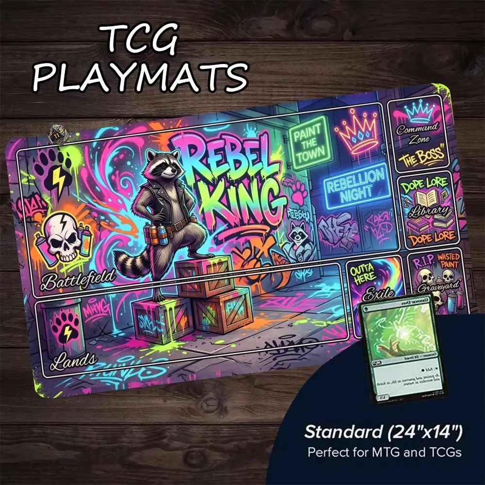 Neon Street Graffiti Rebel Raccoon Zoned MTG Playmat 24
