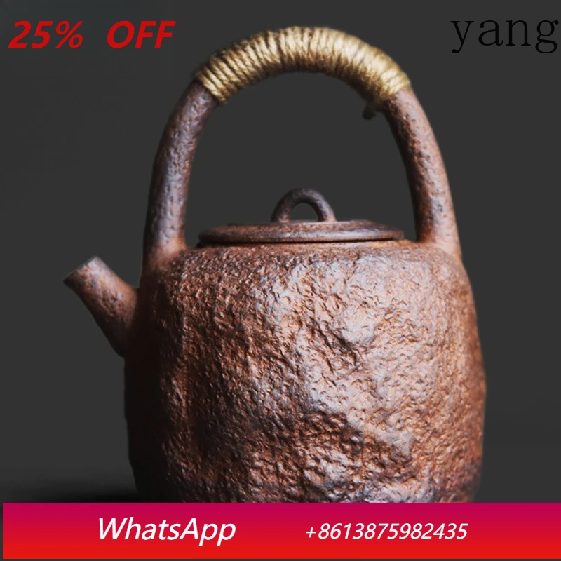 

Teapot Coarse Pottery Old Rock Mud Texture Lifting Beam Boiling Teapot Chinese Zen Style Boiling Water Single Pot