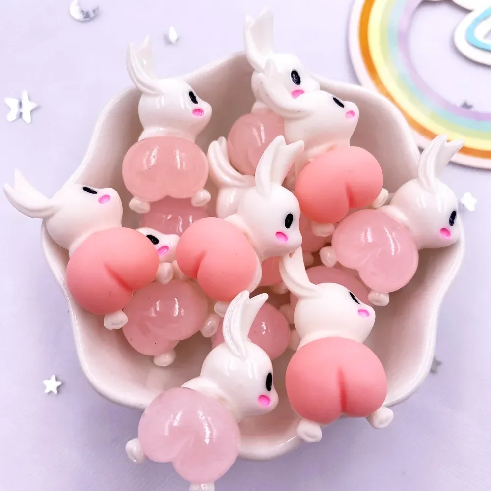 Hand Painted Resin Colorful Kawaii Pink Rabbit Flatback Cabochon Stone 10PCS DIY Bow Scrapbook Decor Figurine Accessories Crafts