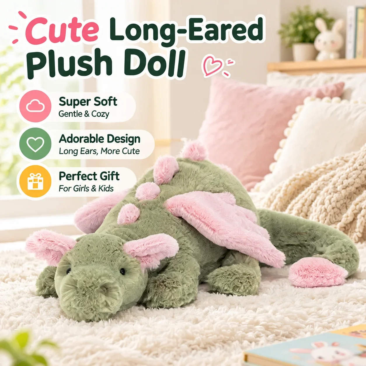 Cute Long-Eared Plush Doll 30cm Soft Stuffed Animal in Multiple Colors, Sleeping Toy for Home Decor or Christmas Gift for Girls