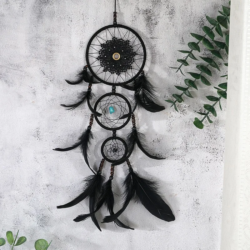 

Богемные черные перья Ловец снов Ручная работа Колокольчики Настенные гобелены Домашние украшения Дверные подвески для друга Праздничные подарки